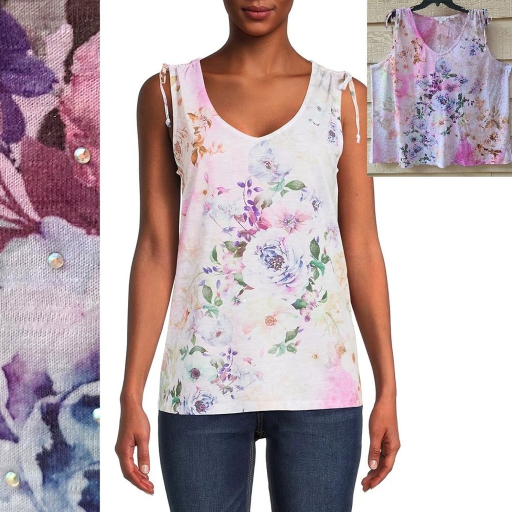 Concepts Women Tie Shoulder Sublimation Tank Top Beaded Size XXL